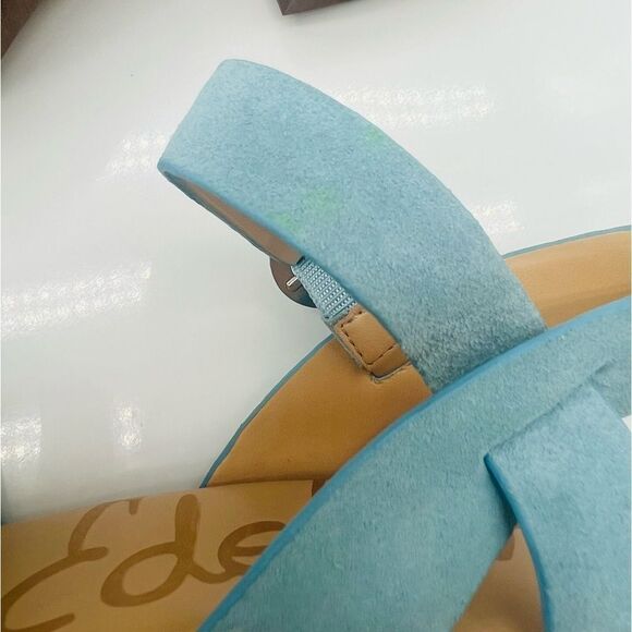 New! SAM EDELMAN Women's Josefine Platform Heeled Sandal Sky Blue - Picture 9 of 15